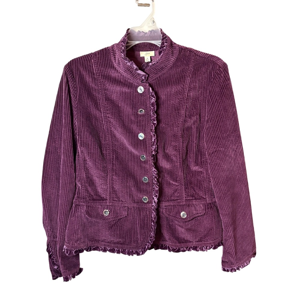 Vtg J.Jill Corduroy Jacket Womens M Purple Ruffle Whimsigoth Academia Cabincore